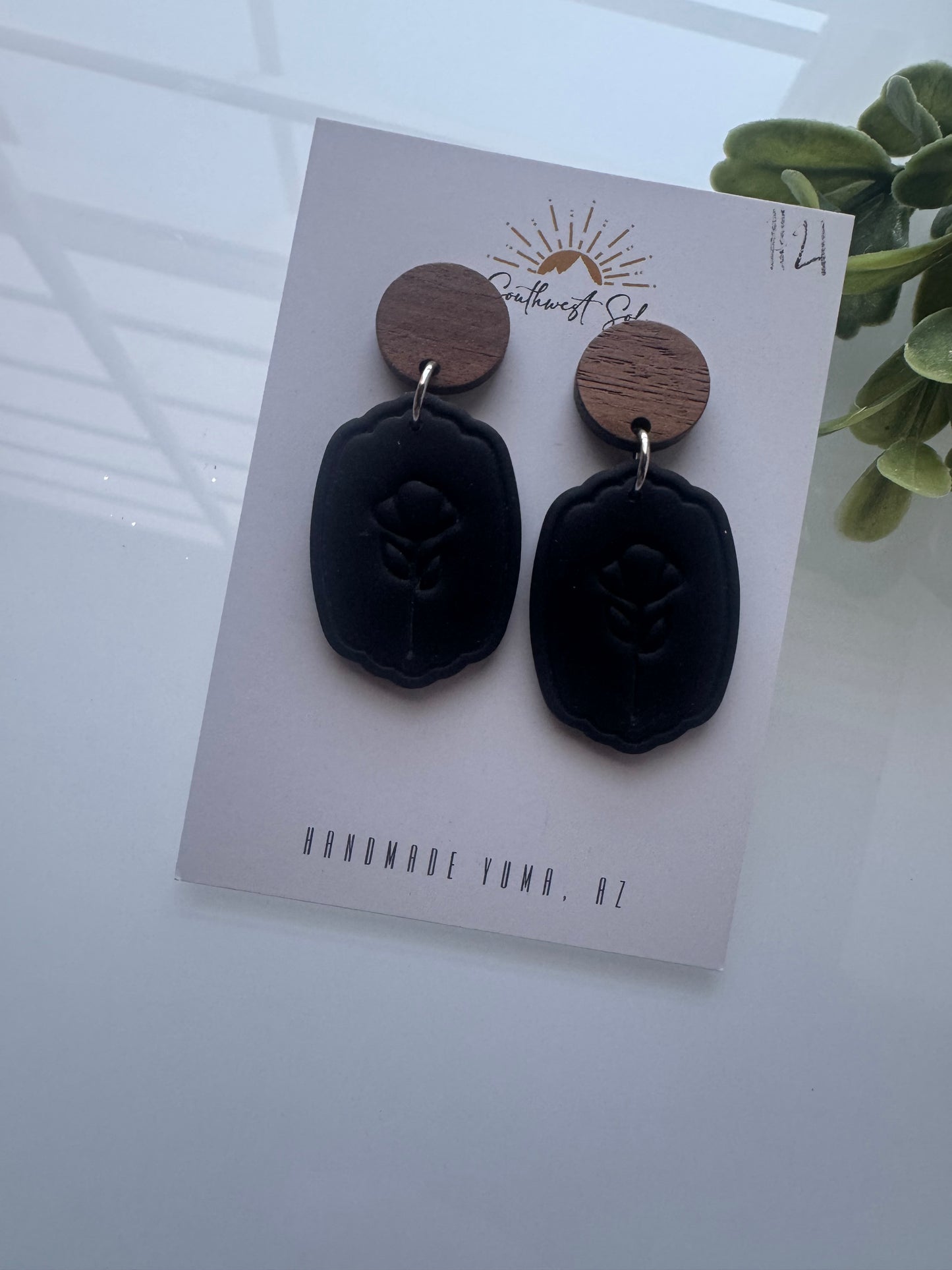 Black Flower Stamped Dangle