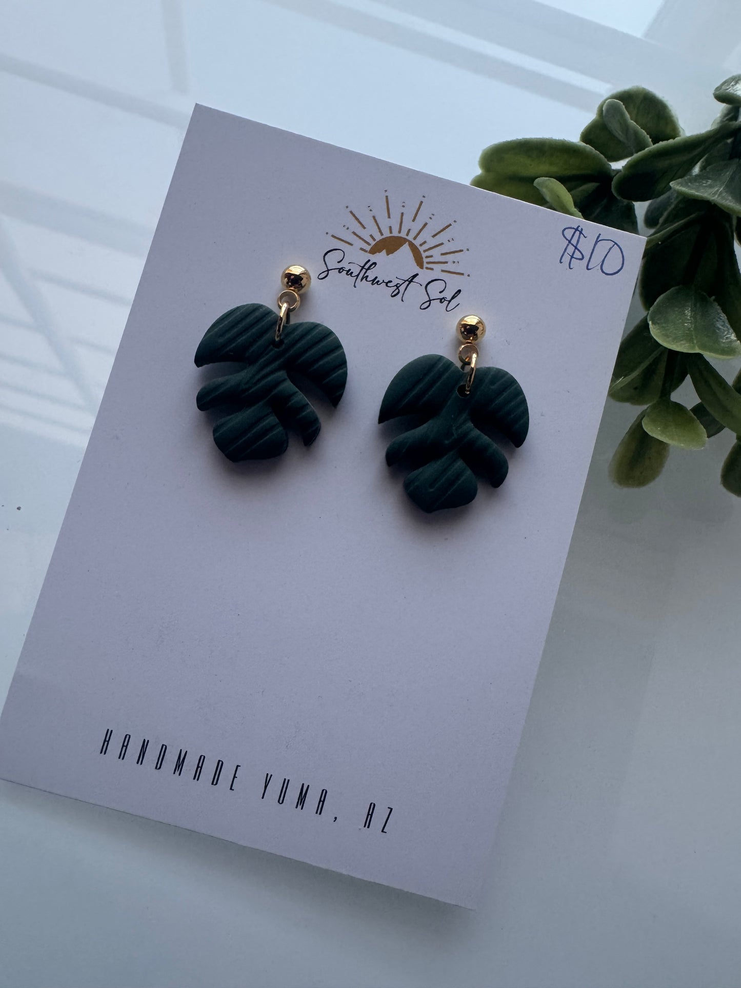 Green Monstera Mini Dangles