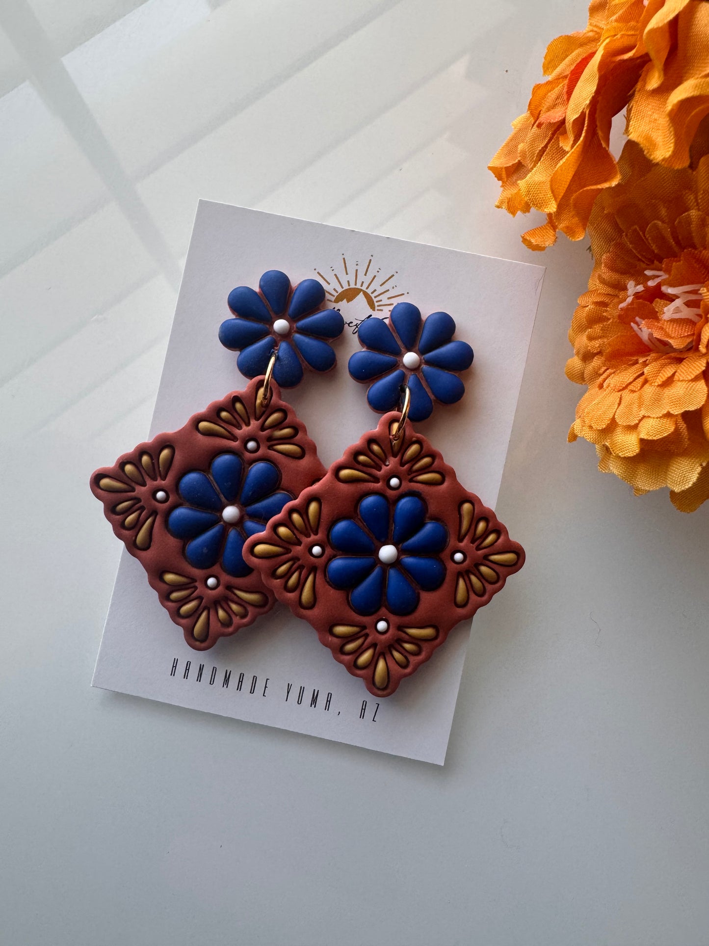 Talavera Tile Stud or Dangle - Terracotta and Multi Colored