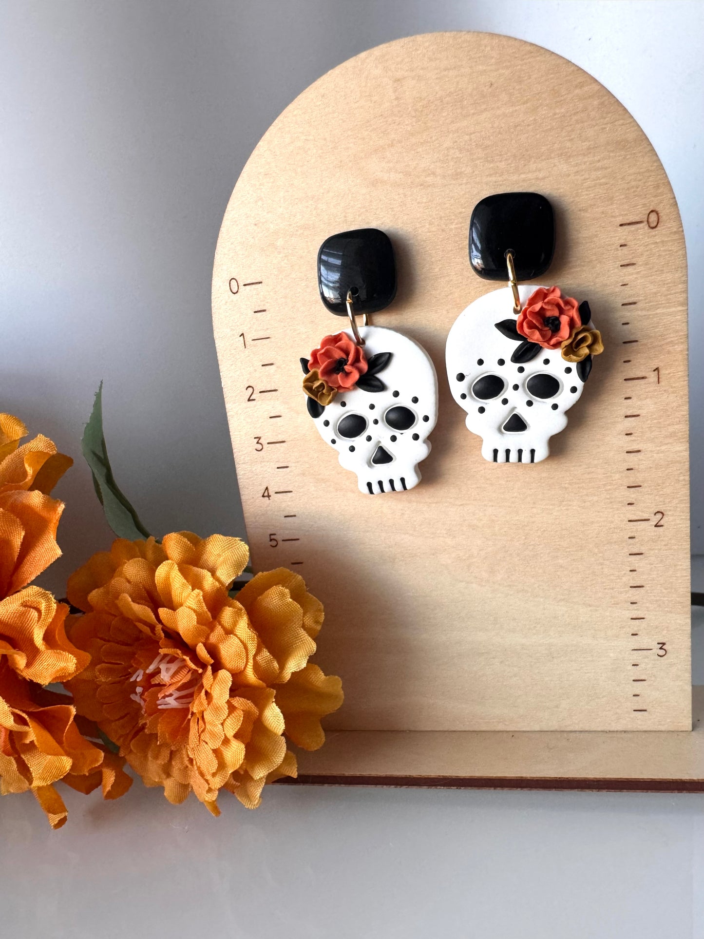 Floral Skull Stud Post Dangle
