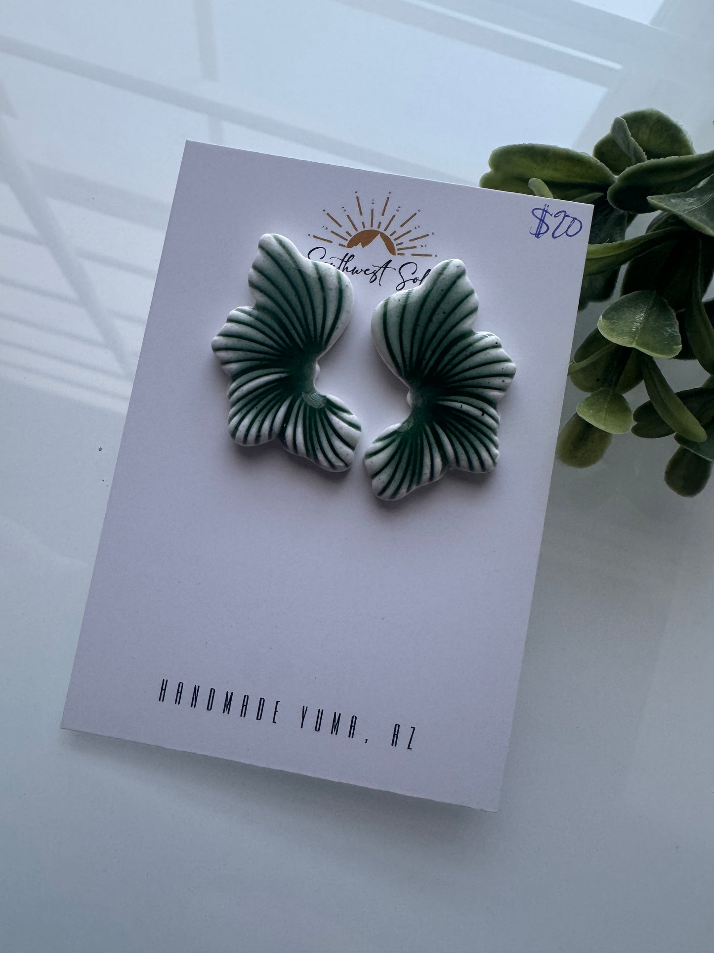 Green Half Flower Studs