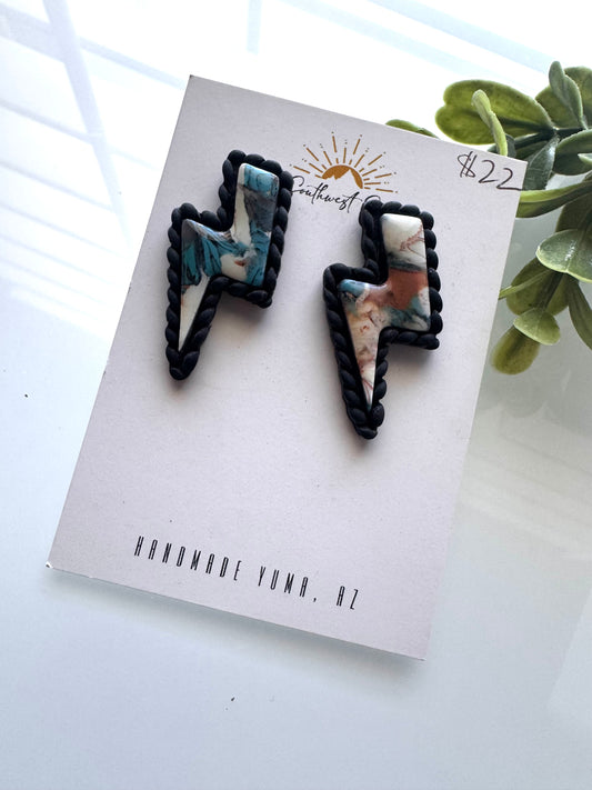 Faux Stone Lightning Bolt Studs