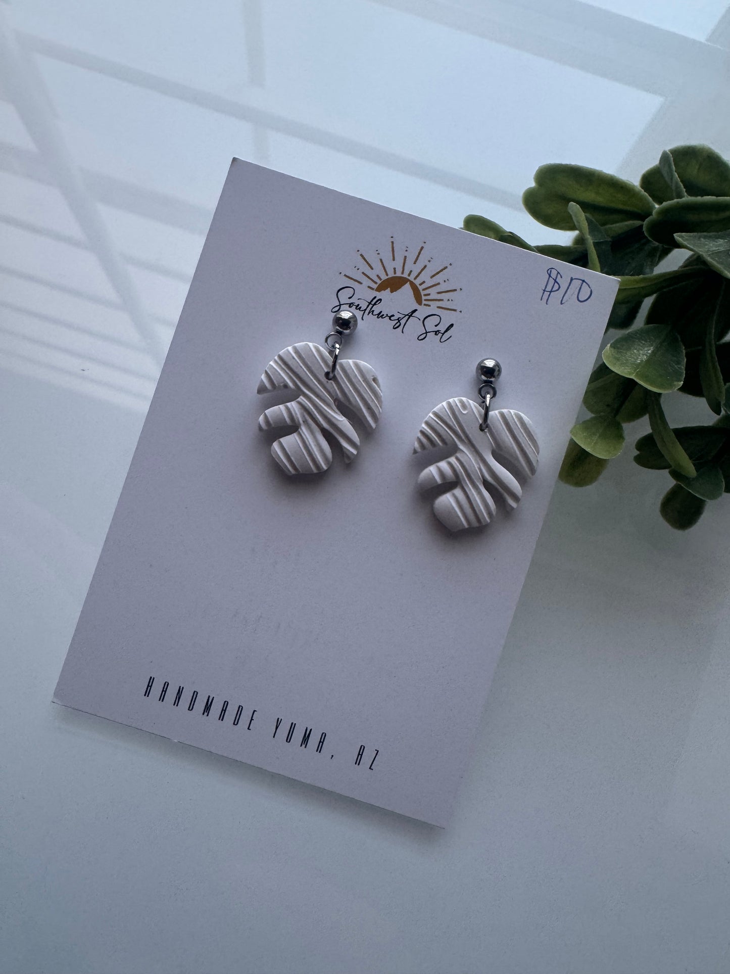 White Monstera Mini Dangle