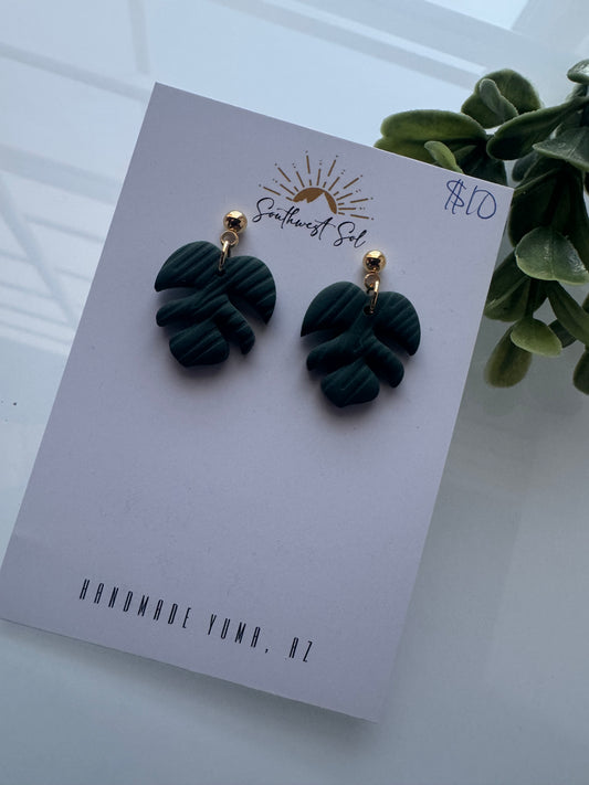 Green Monstera Mini Dangles