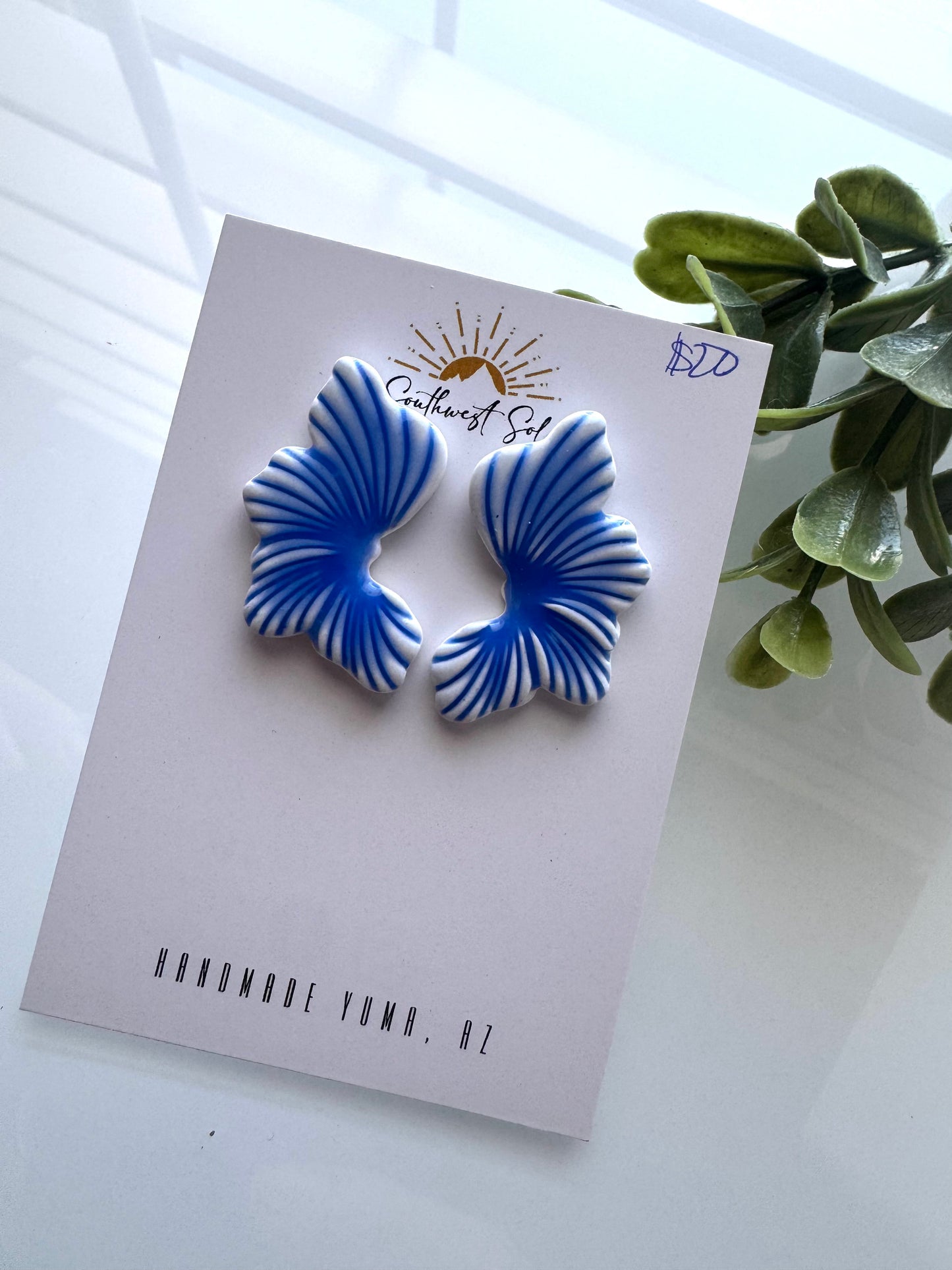Blue Half Flower Studs