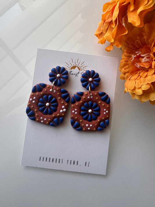 Talavera Tile Stud or Dangle - Terracotta and Multi Colored