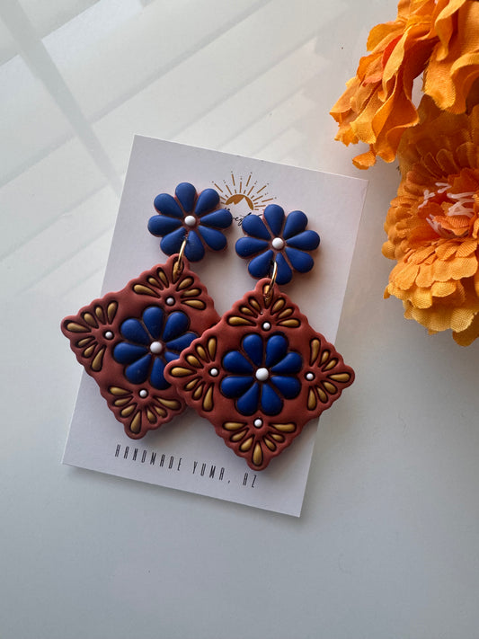 Talavera Tile Stud or Dangle - Terracotta and Multi Colored