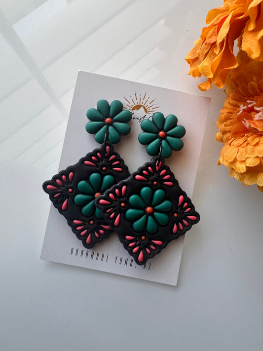 Talavera Tile Stud or Dangle - Black and Multi Colored