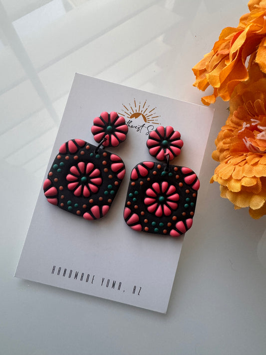 Talavera Tile Stud or Dangle - Black and Multi Colored