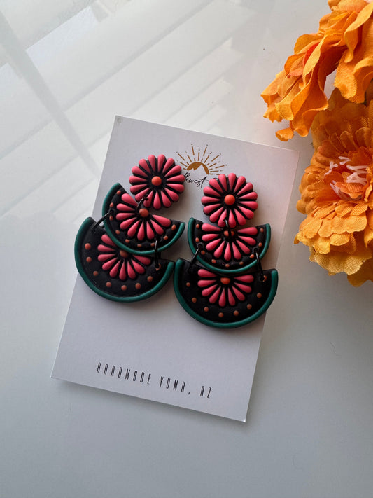 Talavera Tile Stud or Dangle - Black and Multi Colored