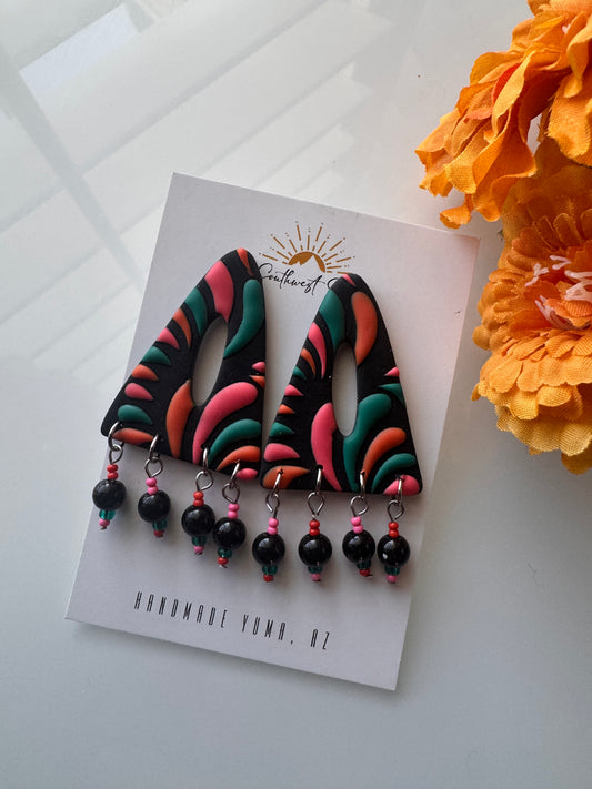 Talavera Tile Dangle - Black and Multi Colored