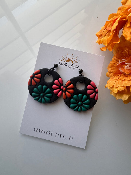 Talavera Tile Dangle - Black and Multi Colored