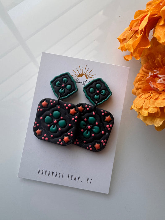 Talavera Tile Stud or Dangle - Black and Multi Colored