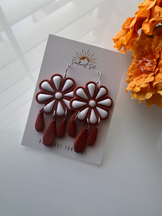Talavera Tile Dangle - Terracotta and White