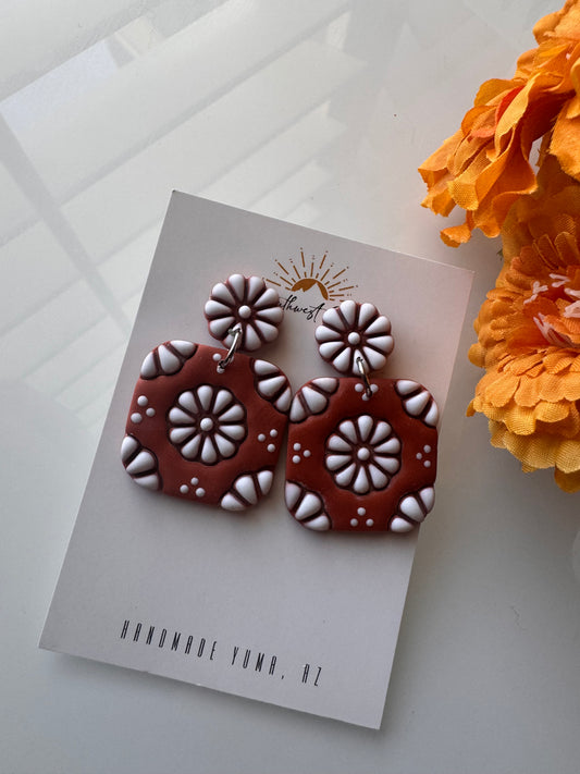 Talavera Tile Stud or Dangle - Terracotta and White