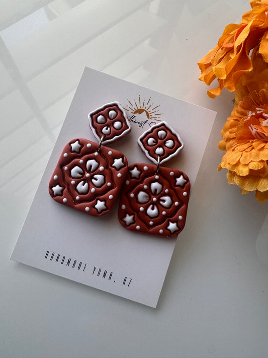 Talavera Tile Stud or Dangle - Terracotta and White