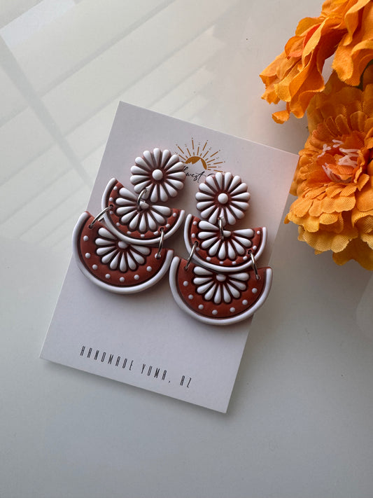 Talavera Tile Stud or Dangle - Terracotta and White