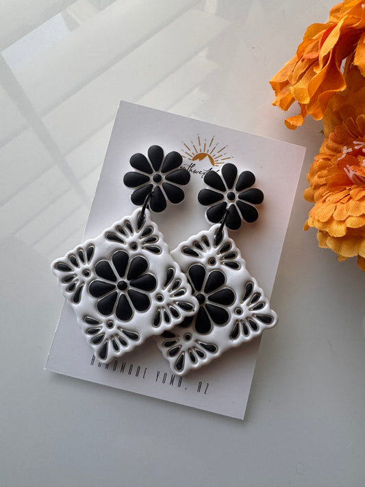 Talavera Tile Stud or Dangle - Black and White