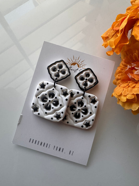 Talavera Tile Stud or Dangle - Black and White