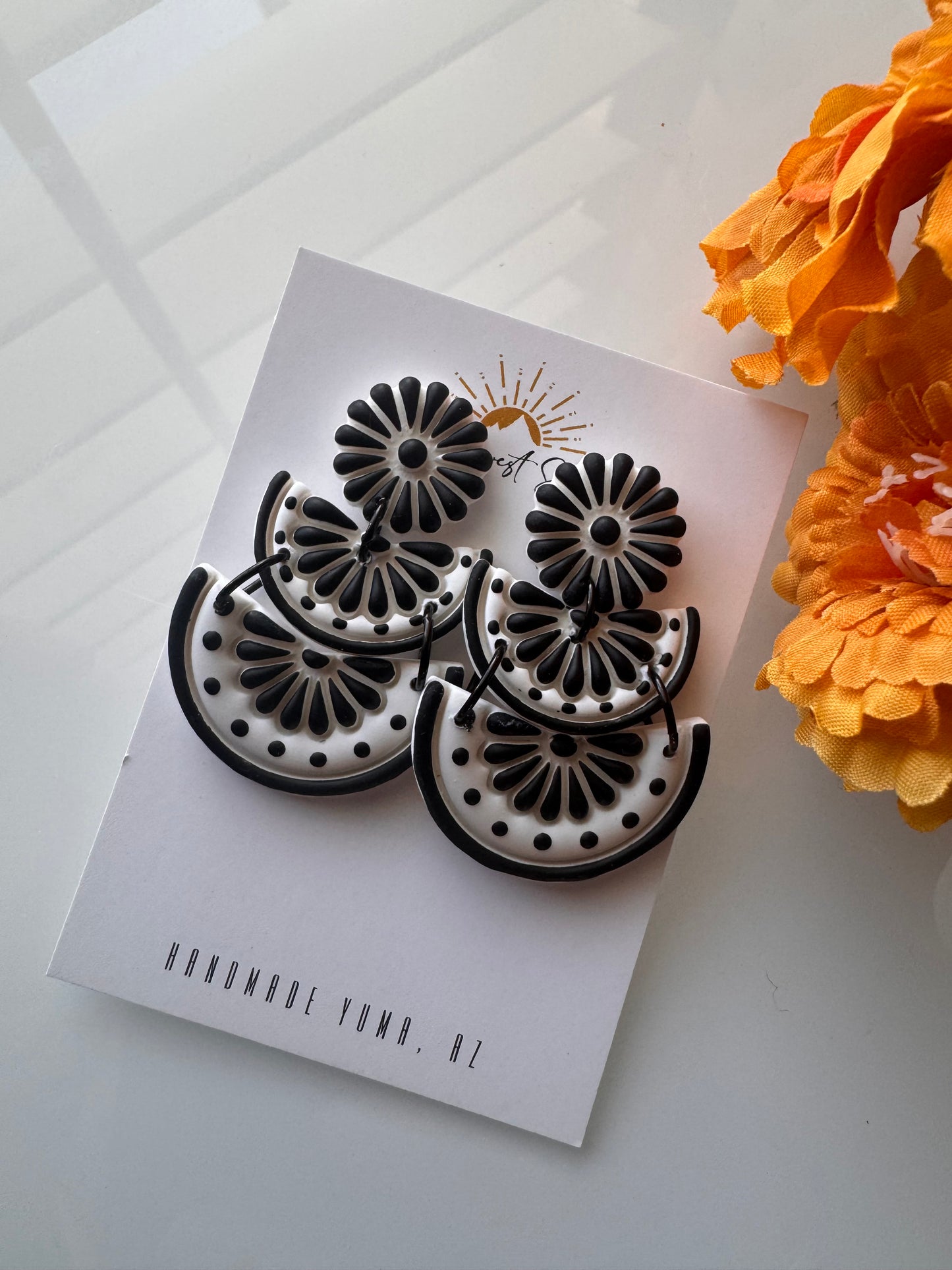 Talavera Tile Stud or Dangle - Black and White