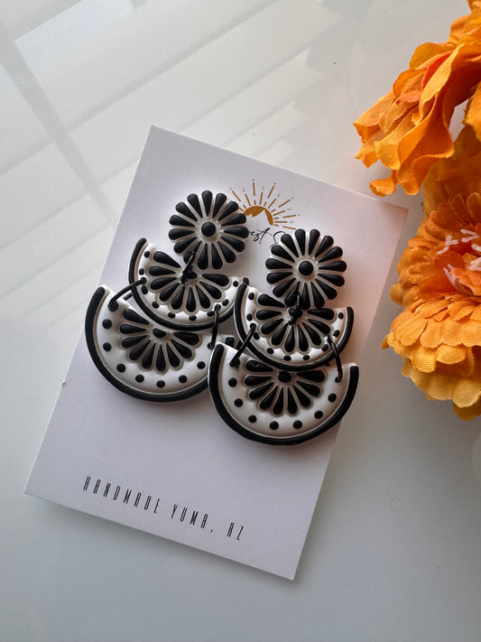 Talavera Tile Stud or Dangle - Black and White