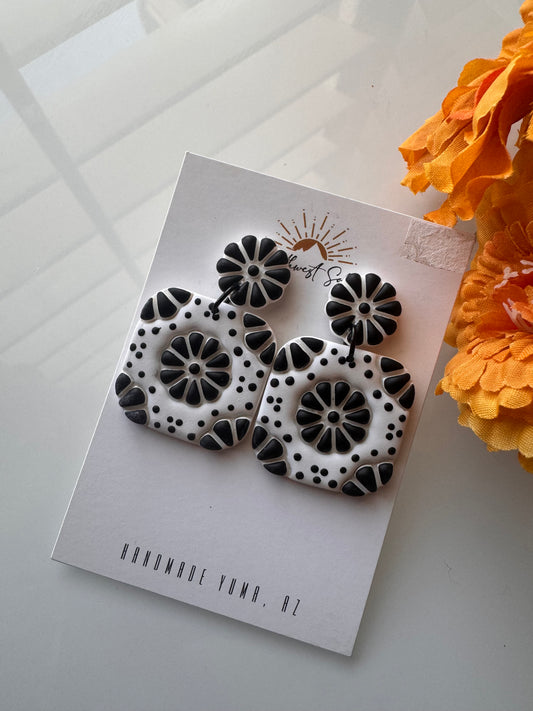 Talavera Tile Stud or Dangle - Black and White