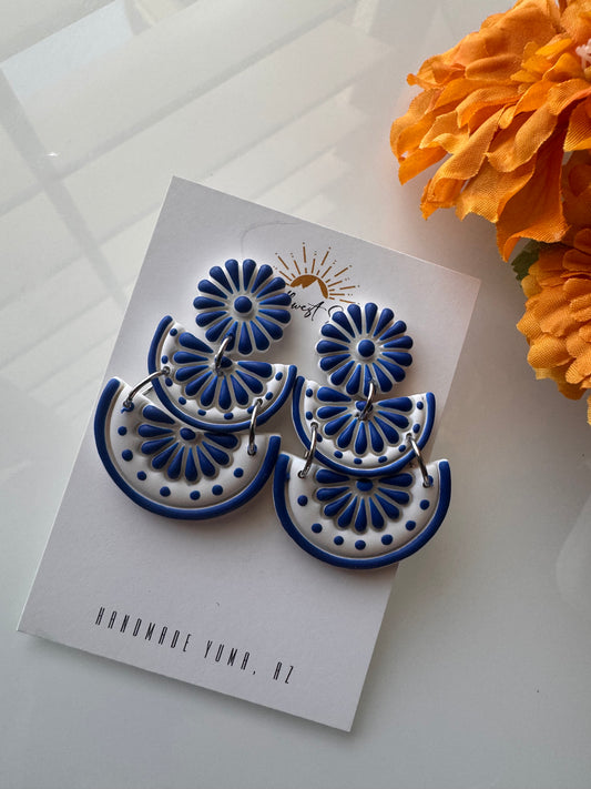 Talavera Tile Stud or Dangle - Blue and White
