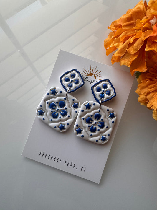 Talavera Tile Stud or Dangle - Blue and White