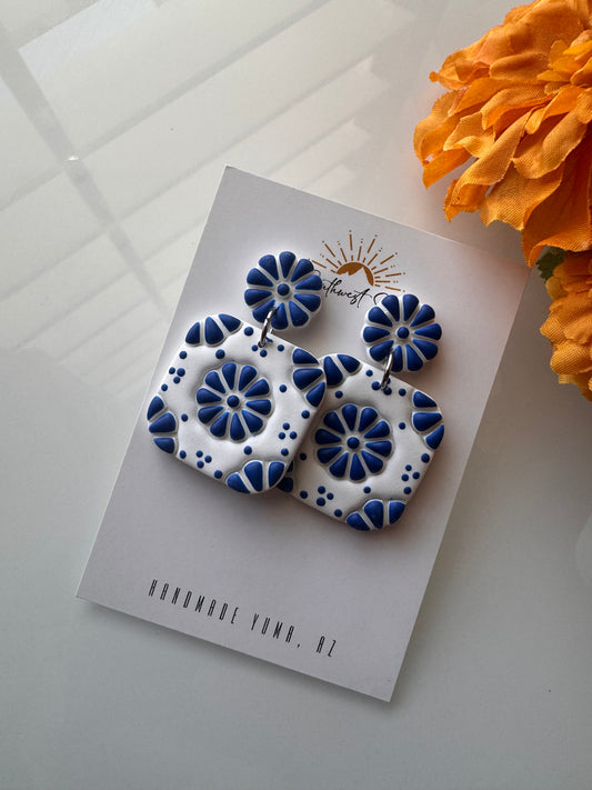 Talavera Tile Stud or Dangle - Blue and White