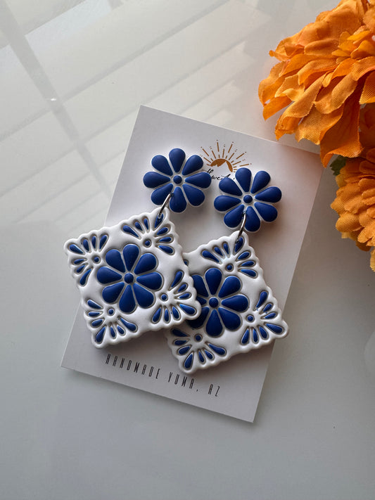Talavera Tile Stud or Dangle - Blue and White