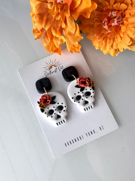 Floral Skull Stud Post Dangle