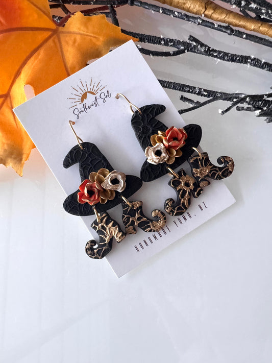 Floral Witch Hat and Shoes Dangle